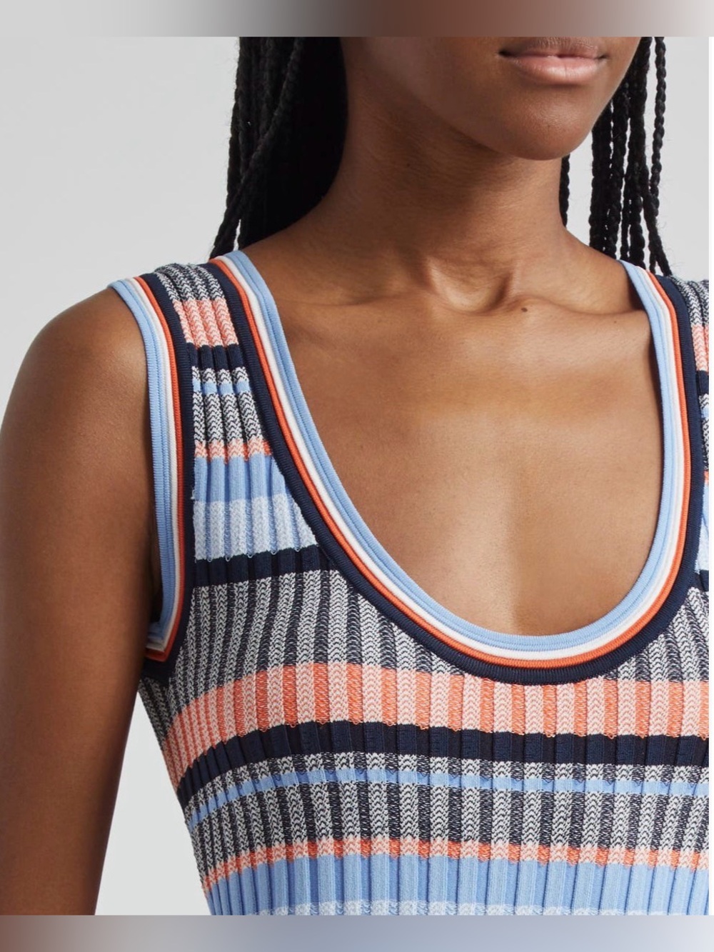 Veronica Beard Ribbed Stripe Tank in Light Blue, Navy & Coral